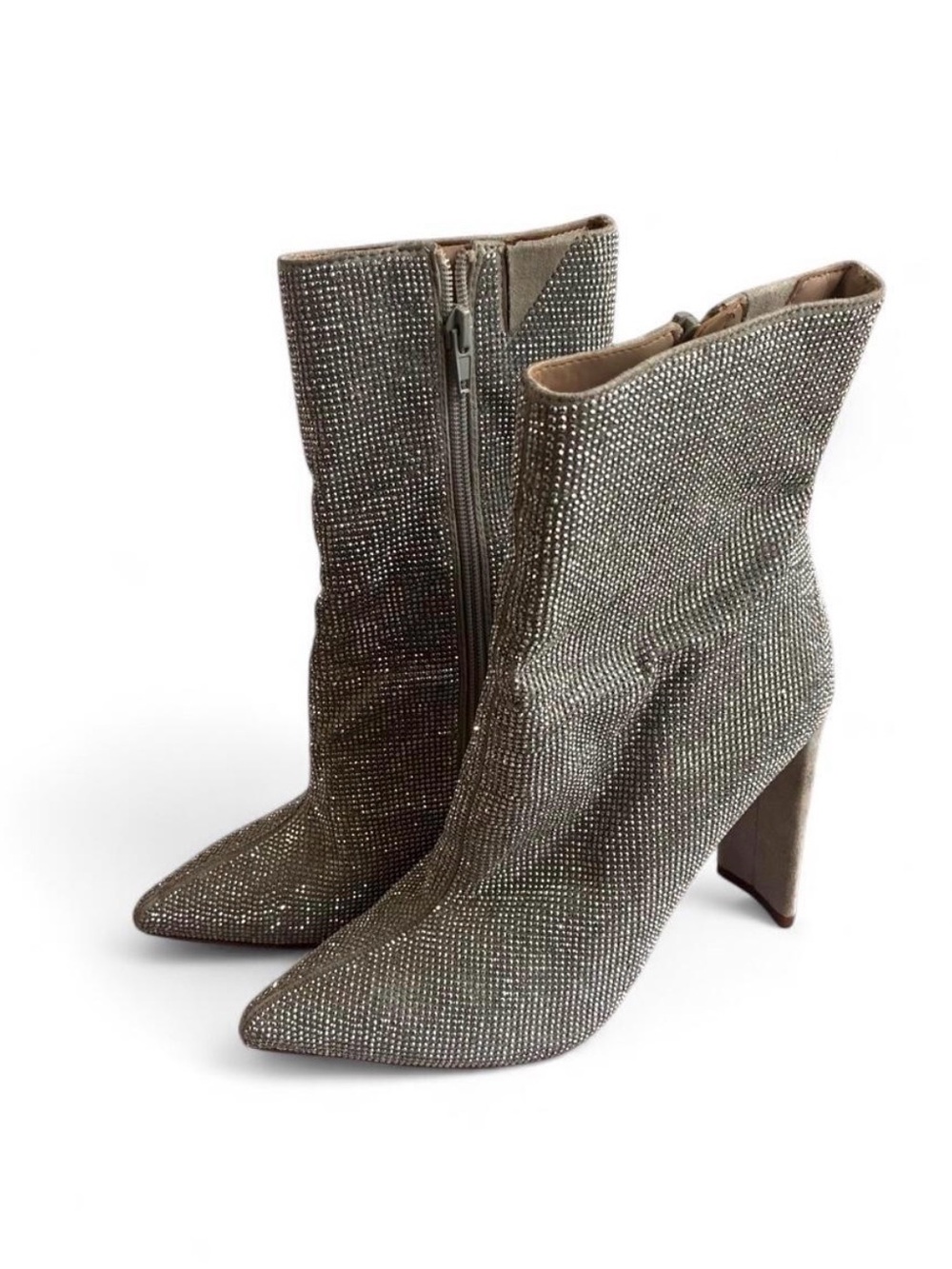 Aldo Embellished Silver Pointed-Toe Women's Ankle Boots Size 8